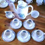 グレイズ　ポタリー社　デミ　カップ＆ソーサー5客＋ミルクジャー＋シュガーボール＋ポット